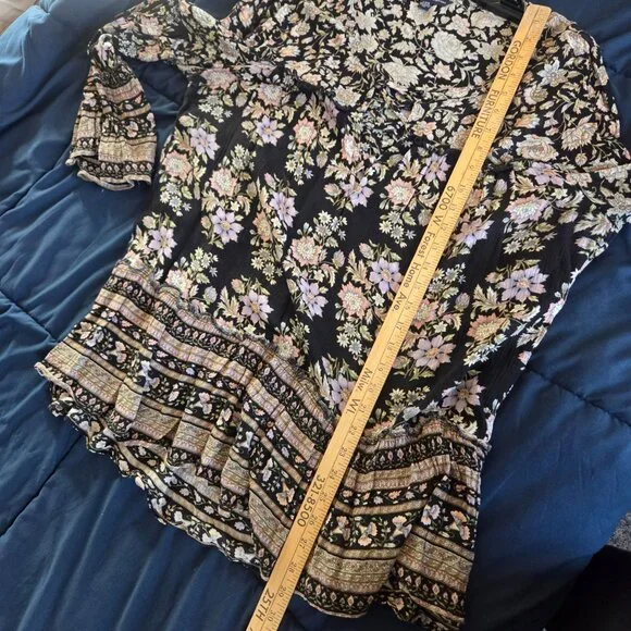 American Eagle Top Floral Lace Up Bell Sleeve Peasant Cottage Boho Womens Large - Picture 8 of 10